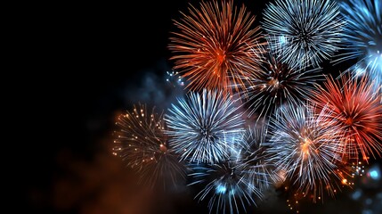 A stunning display of colorful fireworks illuminating the night sky, creating a vibrant atmosphere filled with joy and celebration. Perfect for festive occasions and public events.