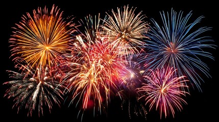 Fototapeta premium A stunning display of colorful fireworks lighting up the night sky, celebrating moments of joy and festivity. Perfect for themes of celebration, new beginnings, and special events.