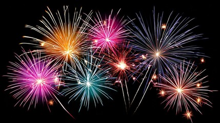 Fototapeta premium A vibrant display of fireworks lighting up the night sky, showcasing various colors and patterns, perfect for celebrations and festive occasions, creating a magical atmosphere.