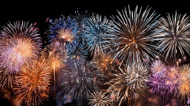 A vibrant display of colorful fireworks lighting up the night sky, creating a festive atmosphere perfect for celebrations and events, capturing the joy and excitement of special oc