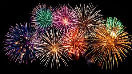 A stunning display of colorful fireworks illuminating the night sky, showcasing vibrant bursts of light and creativity. Perfect for celebrations, holidays, and festive occasions.