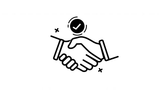 Handshake icon animation with checkmark, ideal for presentations, business communication, website agreements, and apps.