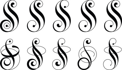 Collection of Elegant Black and White Decorative "S" Monograms