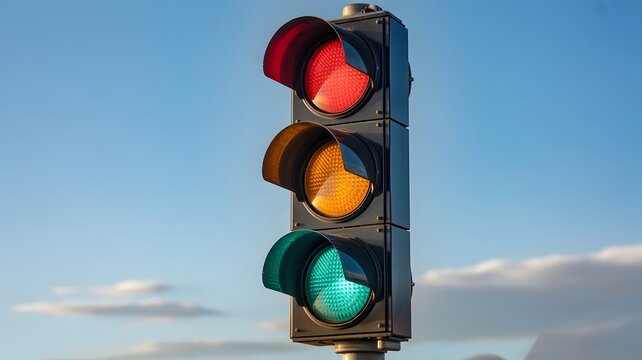 Road traffic lights. Red, green and yellow color light on traffic light - Powered by Adobe