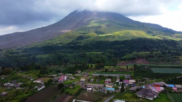 Aerial view of Mount Sinabung volcano in Karo, Indonesia