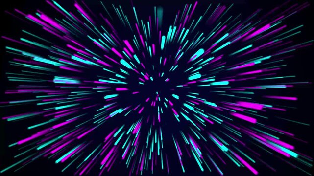 Hyperspace light streaks animation. Speed background light rays zoom. Hyperspace jump through the light to a distant space.