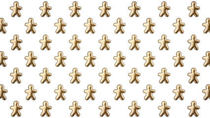 Gold metallic gingerbread man silhouette seamless pattern on transparent background.