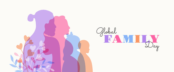 Global Family Day banner template. Parents and kids in flat style. Vector illustration