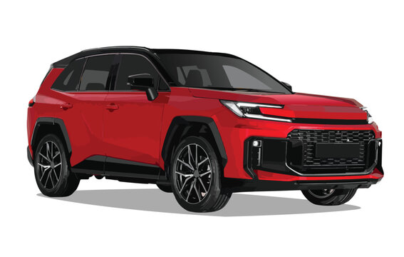 Suv mpv realistic family red car rav sport colour elegant 4 new 3d urban electric rav4 class power style model lifestyle business work modern art design vector template isolated background 