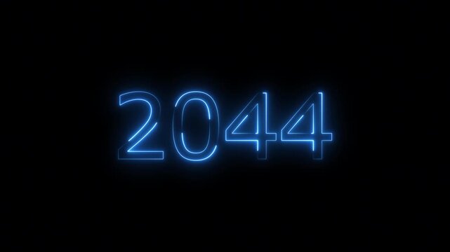 Glowing Blue Neon Calendar 2044 Text Animation Futuristic 4K Visual Video.