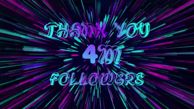 Thank You 2M Followers text Animation. Speed background light rays zoom.