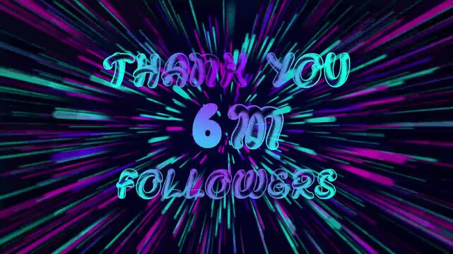 Thank You 2M Followers text Animation. Speed background light rays zoom.