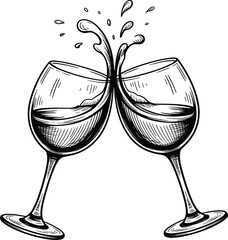 Two wine glasses clinking with splashing liquid toasting