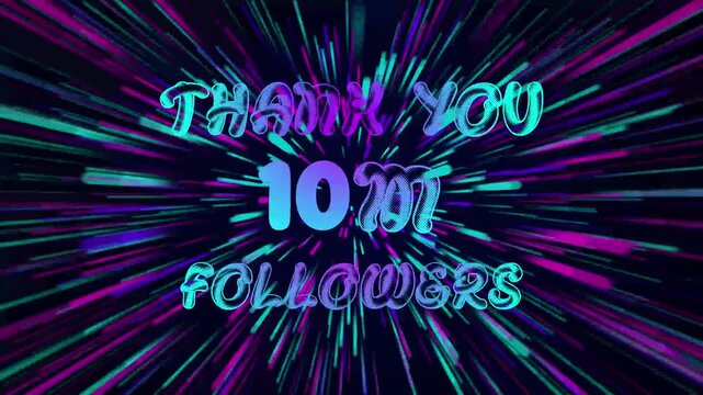 Thank You 2M Followers text Animation. Speed background light rays zoom.
