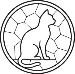 Obraz premium Minimalist cat outline Mosaic design, Cat Mosaic, Stained Glass Cat, Line Art Mandala Circle, Cat Lover, Animal Mosaic Tile illustration