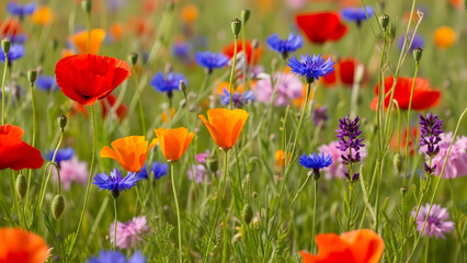 Obraz premium “Colorful Wildflower Meadow in Bloom Poppies.
