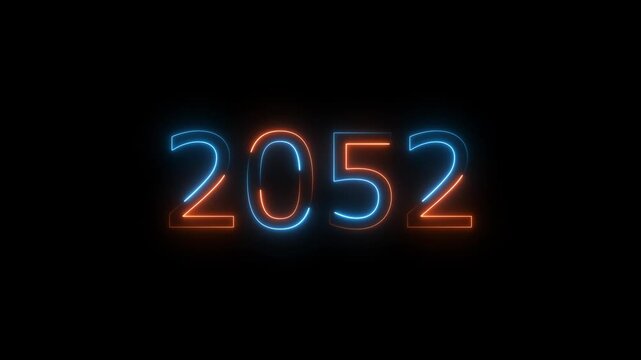Glowing neon business number 2052 text animation futuristic 4K video.