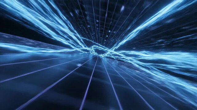 Fast-moving abstract blue lines creating a streak of high-speed light trails zooming across a dark digital highway intensity, trails, high-speed
