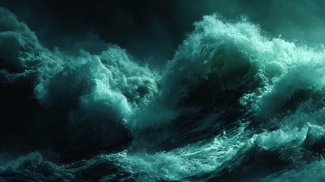 Dramatic Ocean Waves Crashing Under Darkened Cloudy Skies