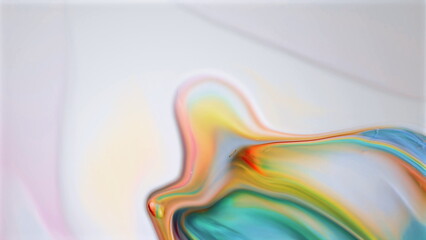 Swirling abstract fusion of green, yellow, purple, and red on white