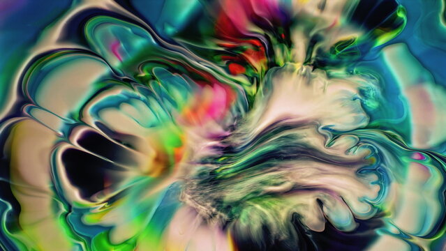 Vibrant liquid swirls creating an ethereal abstract flow of colors