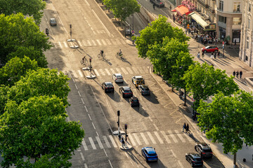 Paris France aerial view of cars and people on city boulevards © Cavan