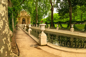 Paris France Medici Fountain sculptures in Luxembourg Garden