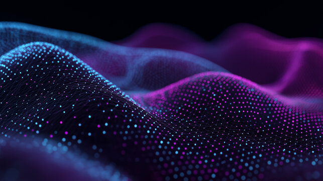 Abstract neon glowing digital wave flowing through big data background