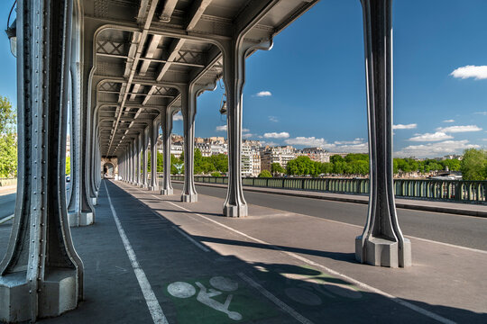 Paris France Eiffel Tower view from Pont de Bir Hakeim