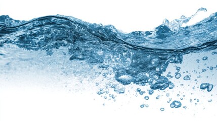 A wave of water with many bubbles. The water is blue and the bubbles are white. Concept of calm and tranquility