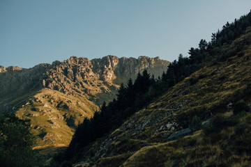 Obraz premium Mountain Ridge and Pine Forest of the Macizo de Ubiña, Asturias Spain