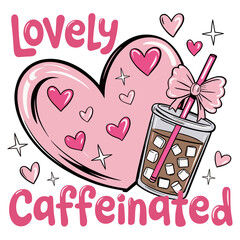 Lovely caffeinated drink with hearts, a perfect Valentine's Day theme for coffee lovers, cute and fun design for shirts, mugs, and more Valentine's gifts