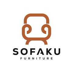 Furniture Chair Logo with Clean and Elegant Line Art Style, Room Interior Logo, Design Template.
