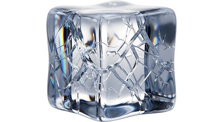A Clear Ice Cube with Internal Cracks and Refractions.