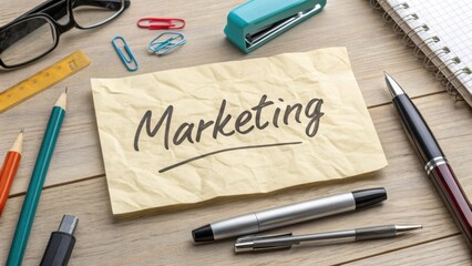 Creative marketing concepts with office supplies, paper, and writing tools for branding and advertising projects