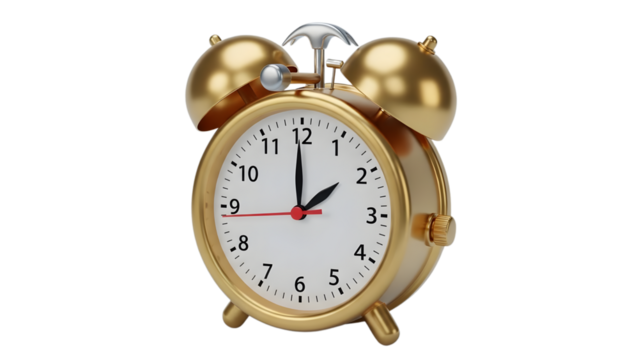 Vintage Gold Twin-Bell Alarm Clock.transparent png - Powered by Adobe