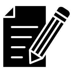 Document Editing Glyph Black Silhouette Icon Design Vector - paper sheet with a pencil symbolizing writing, editing, content creation, and documentation tasks