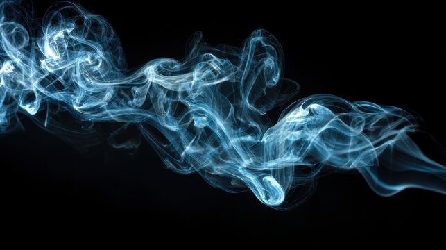 A blue smoke trail is shown in the image. The smoke is thick and long, and it is coming from a source in the background. The image has a moody and mysterious feel to it