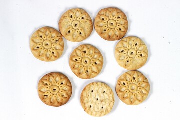 Collection of Decorative Round Cookies on White Background