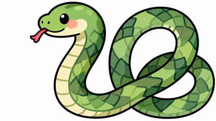 Naklejka premium Cute green cartoon snake with tongue out