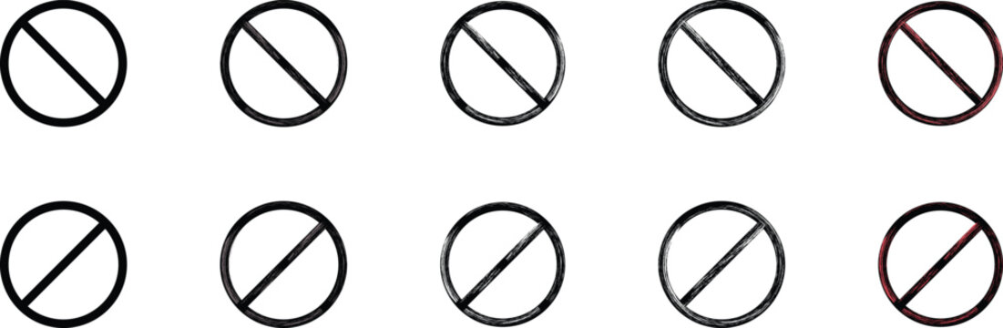 Collection of Vector Stop and Ban Symbols - Editable Stroke, Red, Black, and Grunge Styles.