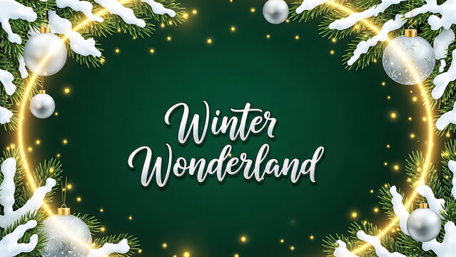 Enchanting Winter Wonderland Festive Holiday Scene with Snow-Dusted Pine and Sparkling Ornaments - Powered by Adobe