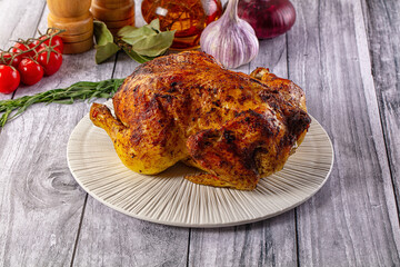 Hot tasty grilled whole chicken