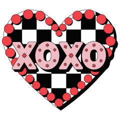 Whimsical heart declares XOXO with fun retro style, perfect for Valentine's Day greetings and playful messages of love and affection. Fun and trendy design.