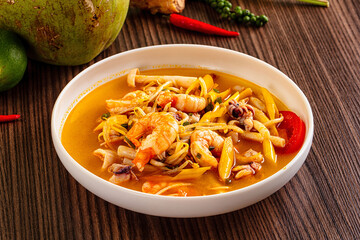Thai spicy Tom Yam soup with prawn