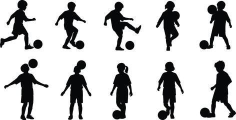 Obraz premium Kids running and playing silhouettes isolated on transparent background
