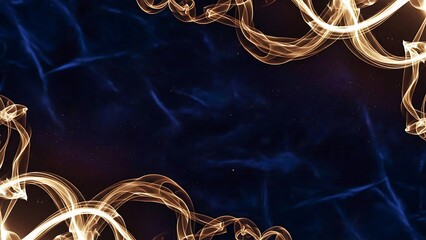 Golden swirling light trails framing a dark cosmic background