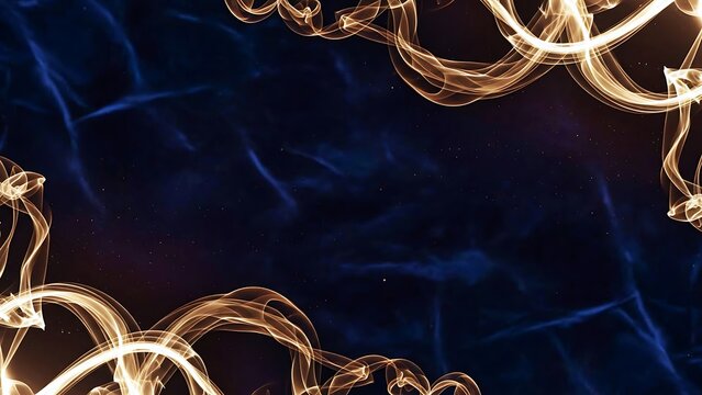 Golden swirling light trails framing a dark cosmic background