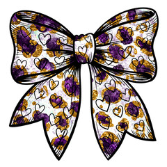 Elegant purple and gold heart bow with a modern, sparkling design that adds festive charm to celebrations and creative projects for a touch of sophistication