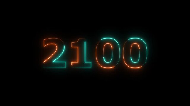 Glowing neon business number 2100 text animation futuristic 4K video.